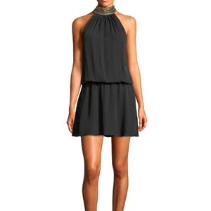 Ramy Brook Womens Mila Choker Collar Sleeveless Silk Mini Dress XS Black Beaded